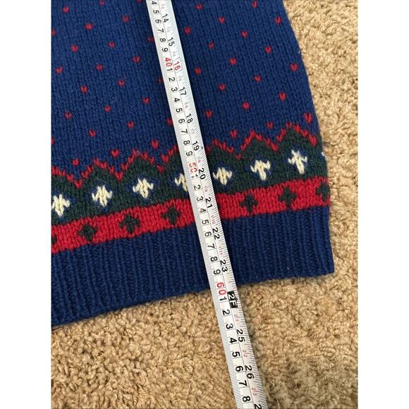 Vintage 1990 Eddie Bauer Sweater Medium 100% Wool Fair Isle Chunky Womens Blue - Picture 8 of 9